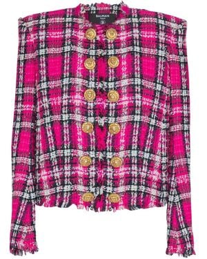 Balmain Karierte Jacke Mit Knöpfen - Pink