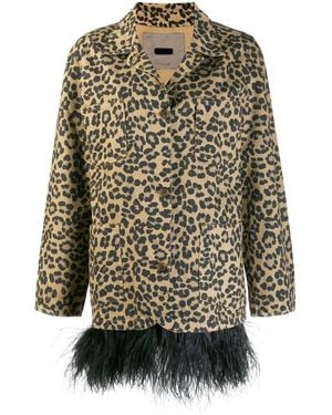 Simonetta Ravizza Abrigo Con Motivo De Leopardo Y Ribetes De Plumas - Neutro