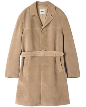 Sandro Tailored Belted Leather Coat - Natural