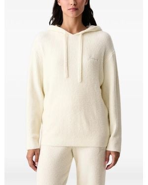 Guess Sudadera De Canalé Con Capucha Y Logo Bordado - Neutro