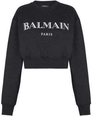 Balmain Logo-Print Cropped Sweatshirt - Black