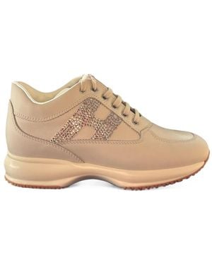 Hogan Interactive Crystal-Embellished Leather Trainers - Natural