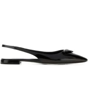 Prada Logo-Plaque Slingback Flat Court Shoes - White