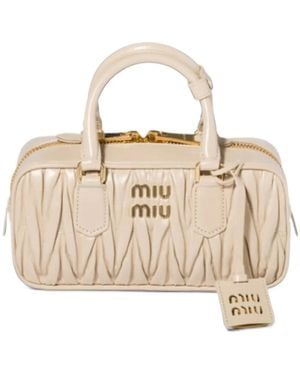 Miu Miu Arcadie Shiny Matelassé Leather Bag - Natural