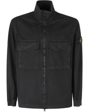 Stone Island 1200024 Stretch Organic Broken Twill Cotton 'Old' Effect Overshirt - Black