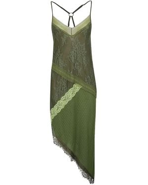 Pinko Lace-Panelled Asymmetric Midi Dress - Green