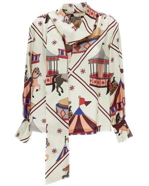 Alberto Biani Printed Scarf Silk Blouse - White
