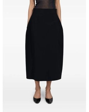 Amomento Curved-Silhouette Midi Skirt - Black