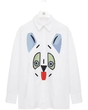 Loewe Cat Face Embroidered Cotton Shirt - White