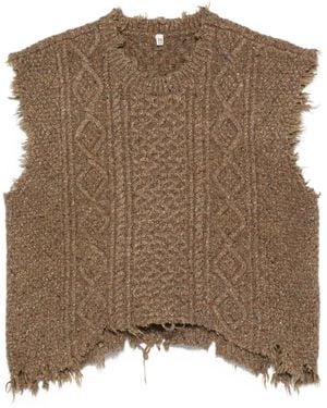 R13 Ausgefranster Pullover mit Zopfmuster - Braun