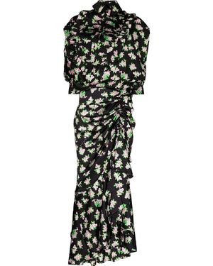 Natasha Zinko Pixel Flower-Print Draped Maxi Dress - Black