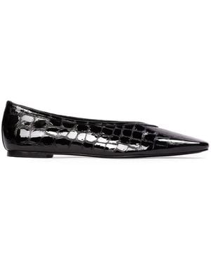 Black Suede Studio Ayra Croc-Effect Ballet Flats - Black