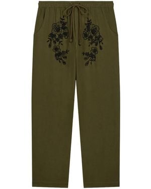 BAZISZT Celeste Floral-Embroidered Straight-Leg Pants - Green
