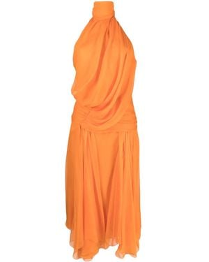 Alberta Ferretti Halterneck Draped Dress - Orange