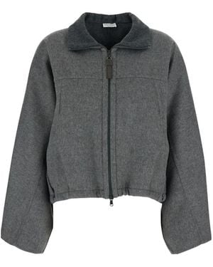 Brunello Cucinelli Monili-Embellished Zip-Up Jacket - Gray