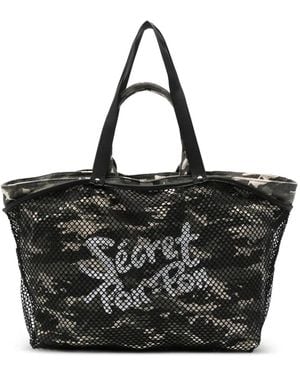Secret Pon-pon Large City Camouflage-Pattern Tote Bag - Black