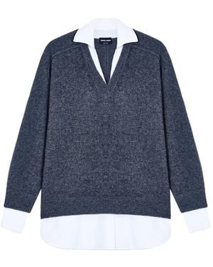 Giorgio Armani Pull À Design Superposé - Bleu