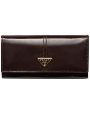 Prada Logo-Plaque Leather Wallet - Brown