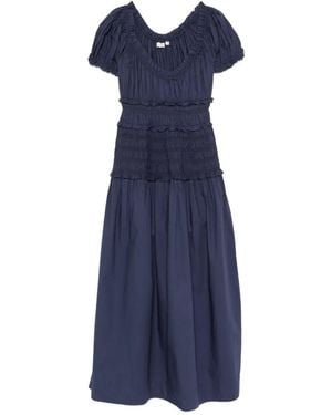 Doen Leanne Ruffled Scoop-Neck Midi Dress - Blue