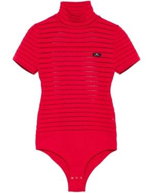 Elisabetta Franchi High-neck Open-knit Bodysuit - Red