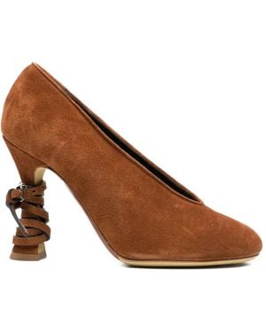 Moschino Laced Leather Court Shoes - Brown