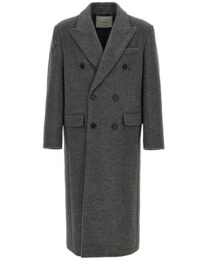 DUNST Double-Breasted Peak-Lapels Coat - Grey