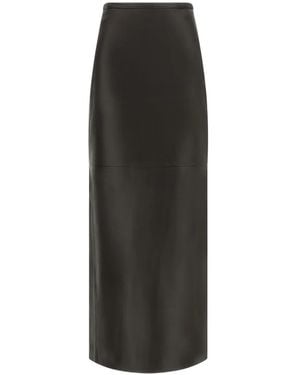 Co. High-Waisted Panelled Leather Midi Skirt - Black