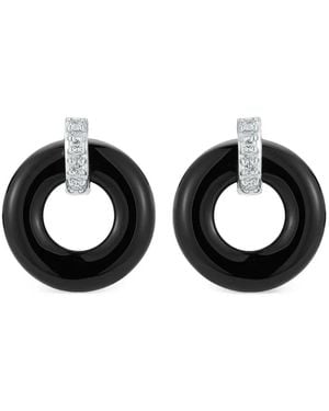 Mateo 14K Door Knocker Donut Onyx And Diamond Earrings - Natural