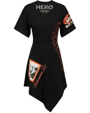 Marine Serre Asymmetrisches Patchwork-Kleid - Schwarz