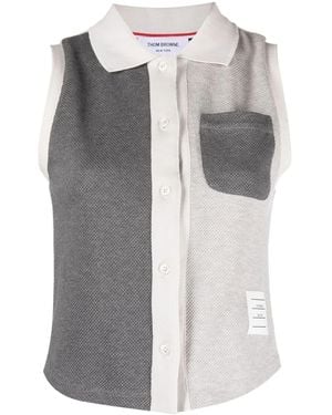 Thom Browne Colorblock Sleeveless Polo Top - Gray
