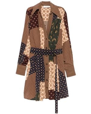 Zimmermann Tuck Patchwork-Print Belted Mini Dress - Brown
