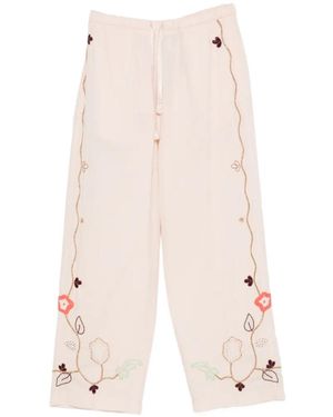 forte_forte Floral-Embroidered Trousers - Natural
