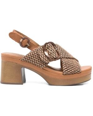 Carmela Buckle-Detail Woven Sandals - Brown
