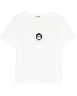 Bode Round-Neck Cat-Detail T-Shirt - White