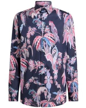 Etro Parrot-Print Palm-Tree Shirt - Blue