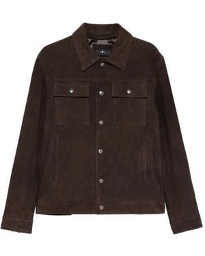 7 For All Mankind Suede-Finish Press-Stud Jacket - Brown