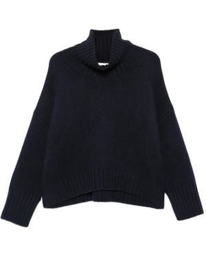 Soft Goat Jersey Con Ribete De Canalé - Azul
