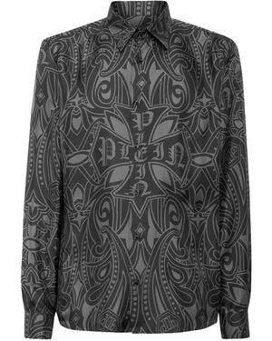 Philipp Plein Paisley-Print Cross Shirt - Grey