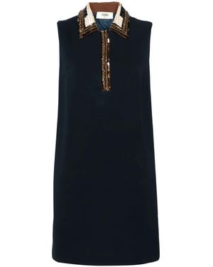 Fendi Sequined-Trim Polo Minidress - Blue