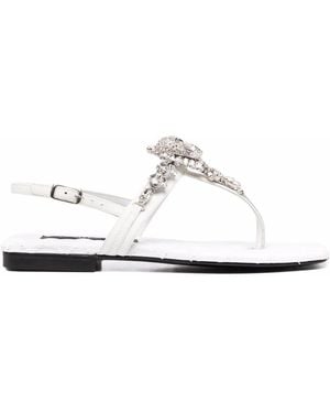 Philipp Plein Crystal-Skull Flat Sandals - White