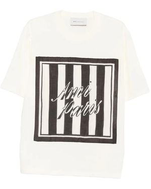 Ami Paris Camiseta Con Logo Estampado - Blanco
