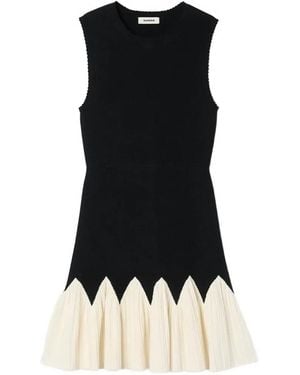 Sandro Contrasting Ruffled Hem Mini Dress - Black