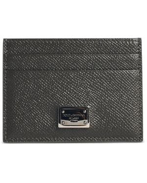 Dolce & Gabbana Dauphine Logo-Plaque Grained-Leather Card Holder - Gray