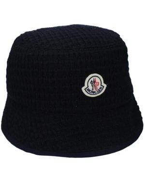 Moncler Logo-Patch Waffle-Knit Bucket Hat - Black