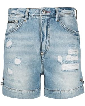 Philipp Plein Iconic Pins Denim Shorts - Blue