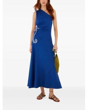 FARM Rio One-Shoulder-Maxikleid Mit Seepferdchen-Stickerei - Blau