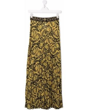 Versace Pleated Floral Baroque-Print Skirt - Black