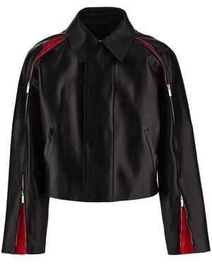 Ferragamo Contrasting-Panels Zip-Up Leather Jacket - Black