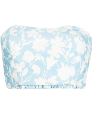 Bambah Lilly Floral-Print Linen Tube Top - Blue