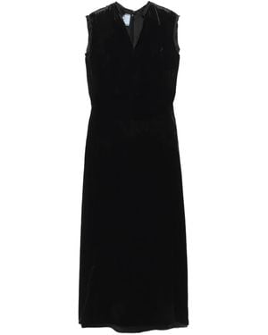 Prada Jurk Met Bontkraag En Strikdetail - Zwart